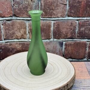Vtg‎ MCM Hazel Atlas Glass Bud Vase Frosted 7.5" Green W Black Swirls 8-K-252